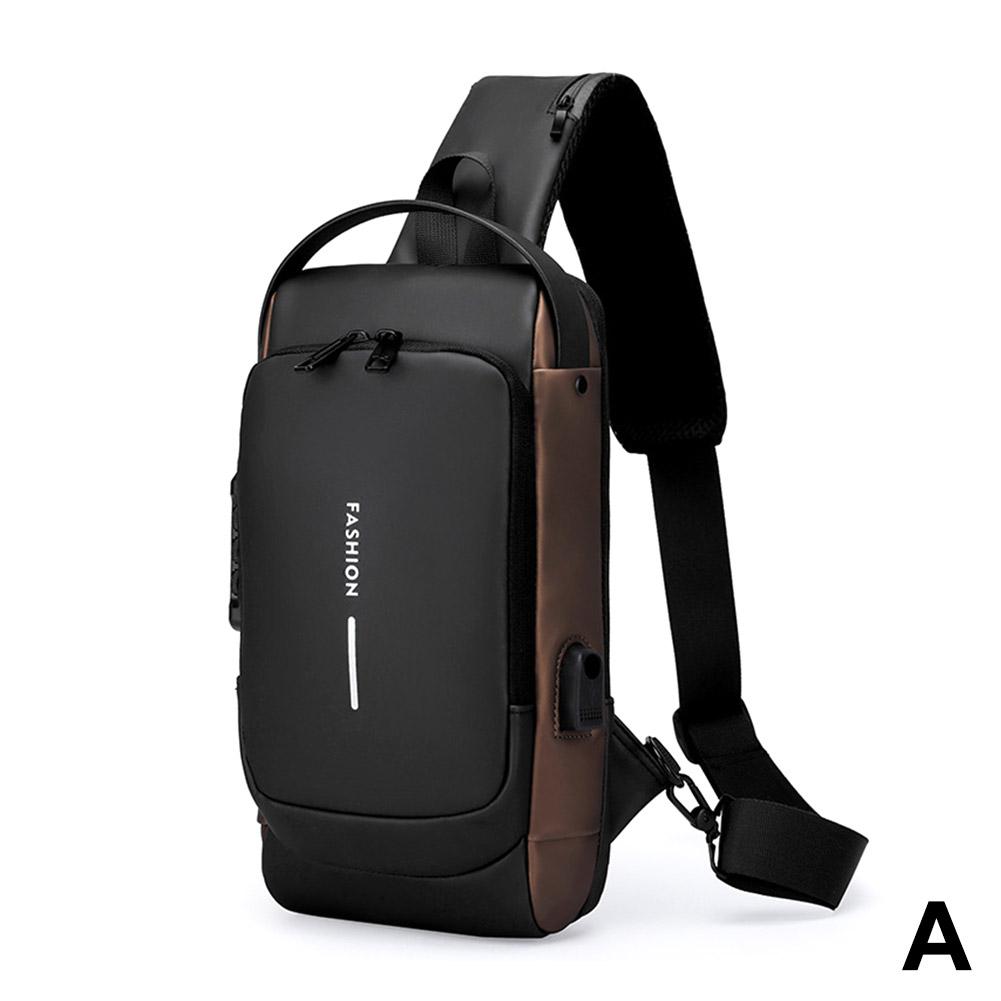 Bolso de pecho de moda para hombre, versión coreana, bolso multifuncional para hombre, bolso de moto, bolso bandolera para hombre, moderno con bloqueo de contraseña y conector para auriculares.