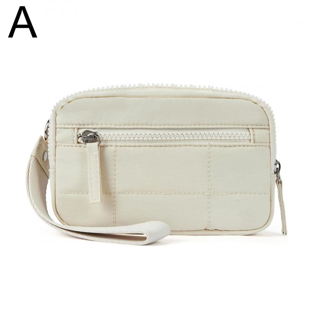 Cartera de mano para mujer Ins de nailon acolchado con tres cremalleras para tarjetas de crédito de viaje.