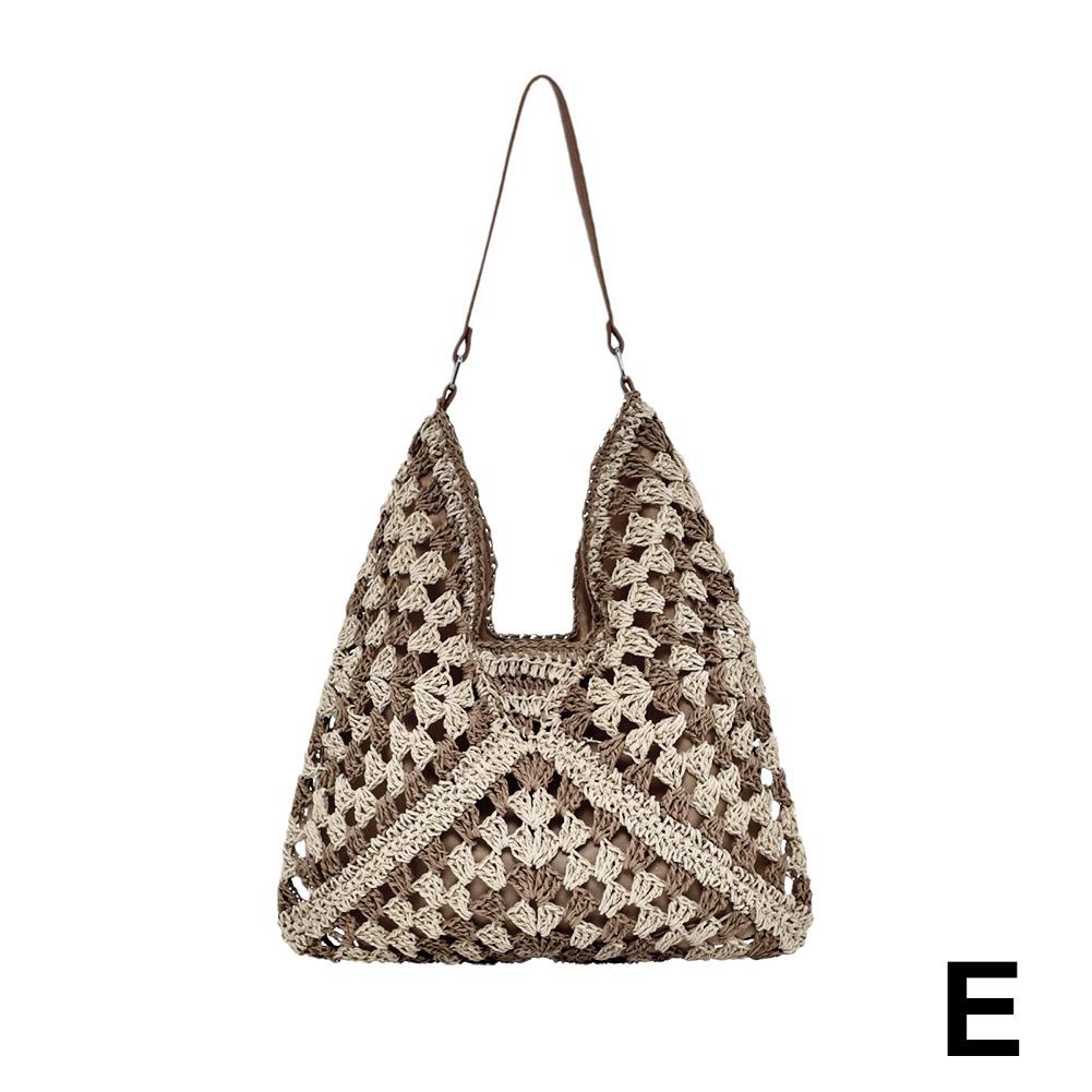 Bolso de paja hueco de moda para verano, para viajes, compras, bolso de paja combinable para desplazamientos, bolso con cinturón trenzado combinable debajo del brazo.