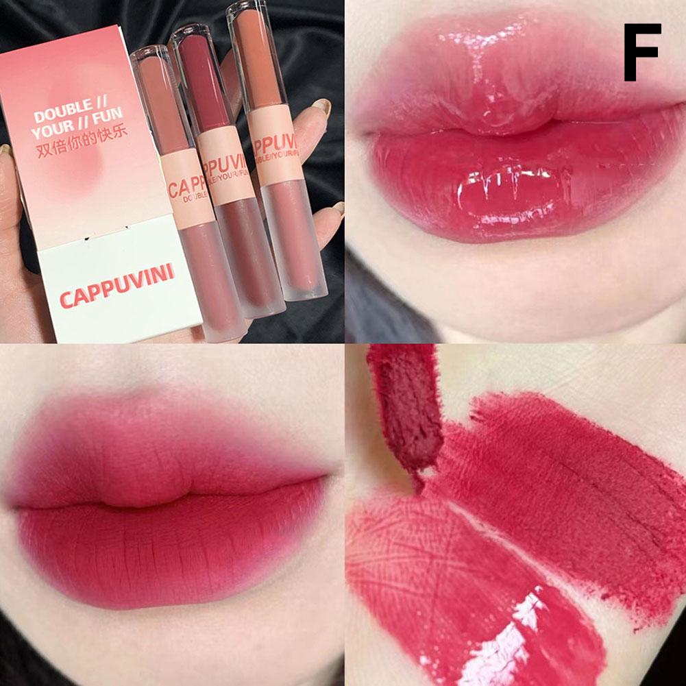 Cappuvini New Color Fun - Brillo de labios de doble cabezal, espejo de agua, brillo de labios para estudiantes, alto valor