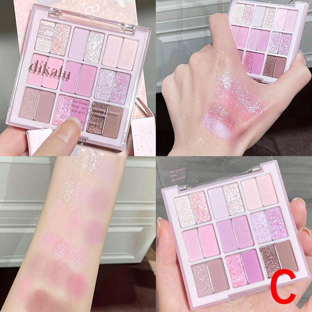 thumbnail image 1 of Paleta de sombras de ojos Dikalu de 18 colores: Smoothie de fresa de nueve cuadrículas, Coral de verano, Sweetheart Garden Blue y Pink Jump Color 9G, 1 of 2