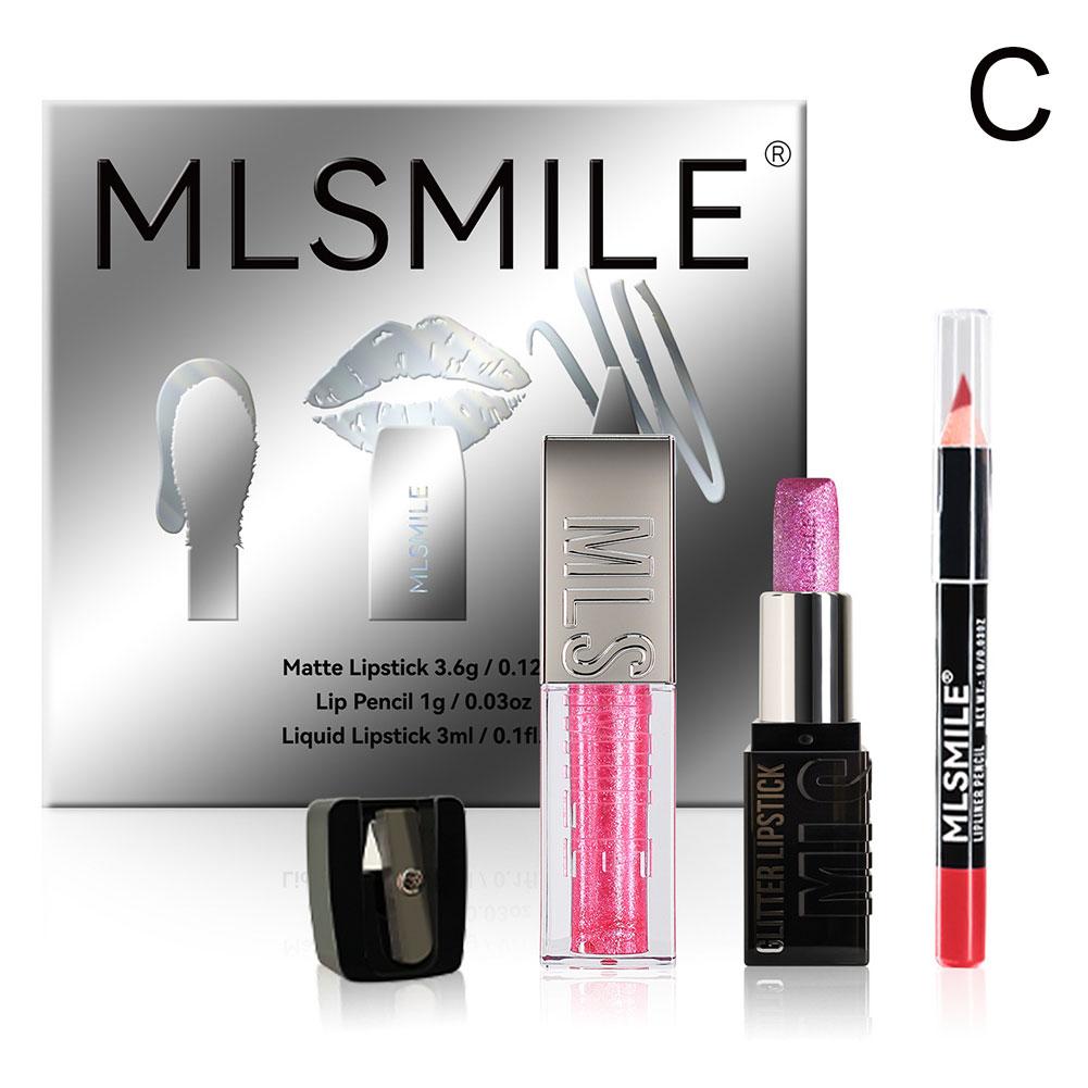 thumbnail image 1 of Mlsmile Makeup - Set de labios con purpurina, lápiz labial con purpurina fina, esmalte de labios, delineador de labios combinado con sacapuntas, 1 of 2