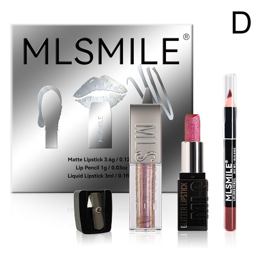 thumbnail image 1 of Mlsmile Makeup - Set de labios con purpurina, lápiz labial con purpurina fina, esmalte de labios, delineador de labios combinado con sacapuntas, 1 of 7