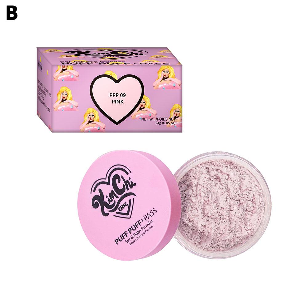 Polvos sueltos para rostro horneados Kimchi Beauty con borla fijadora extra esponjosa