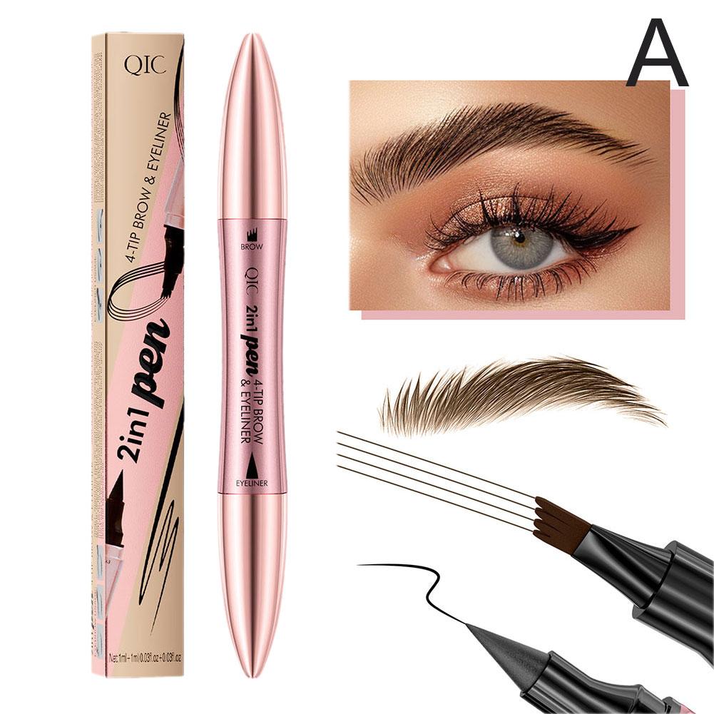 Lápiz de cejas de cuatro puntas, de color dorado púrpura, resistente al agua y sin manchas, delineador de ojos de cuatro puntas, maquillaje transfronterizo