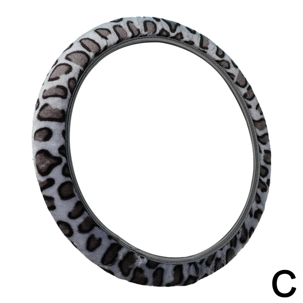 Funda elástica para volante de felpa con estampado de leopardo, sin aros, funda para palanca de cambios, funda para freno de mano, funda para manija, juego de dos o tres piezas