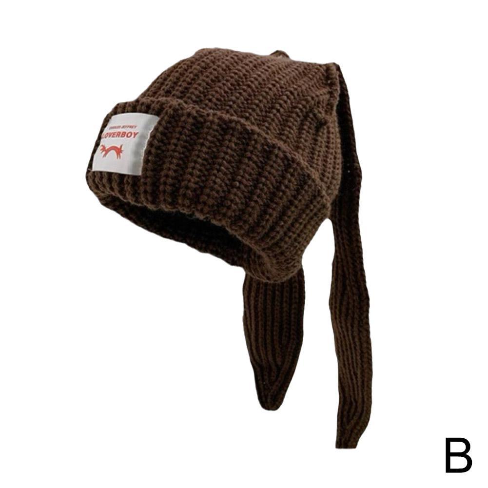 thumbnail image 1 of Gorro de lana con orejas de conejo para otoño e invierno, cálido y con personalidad de nicho, tejido a mano, diseño de marca de moda japonesa y coreana para mujer., 1 of 7