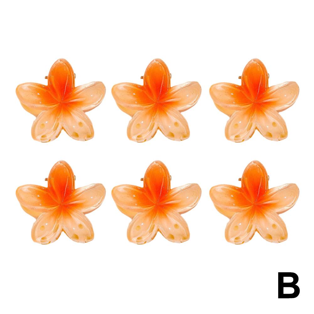 6 horquillas para el pelo con flores de frangipani transparentes de color degradado para mujer, pinzas para sujetar la parte trasera de la cabeza, accesorios para el cabello de moda.