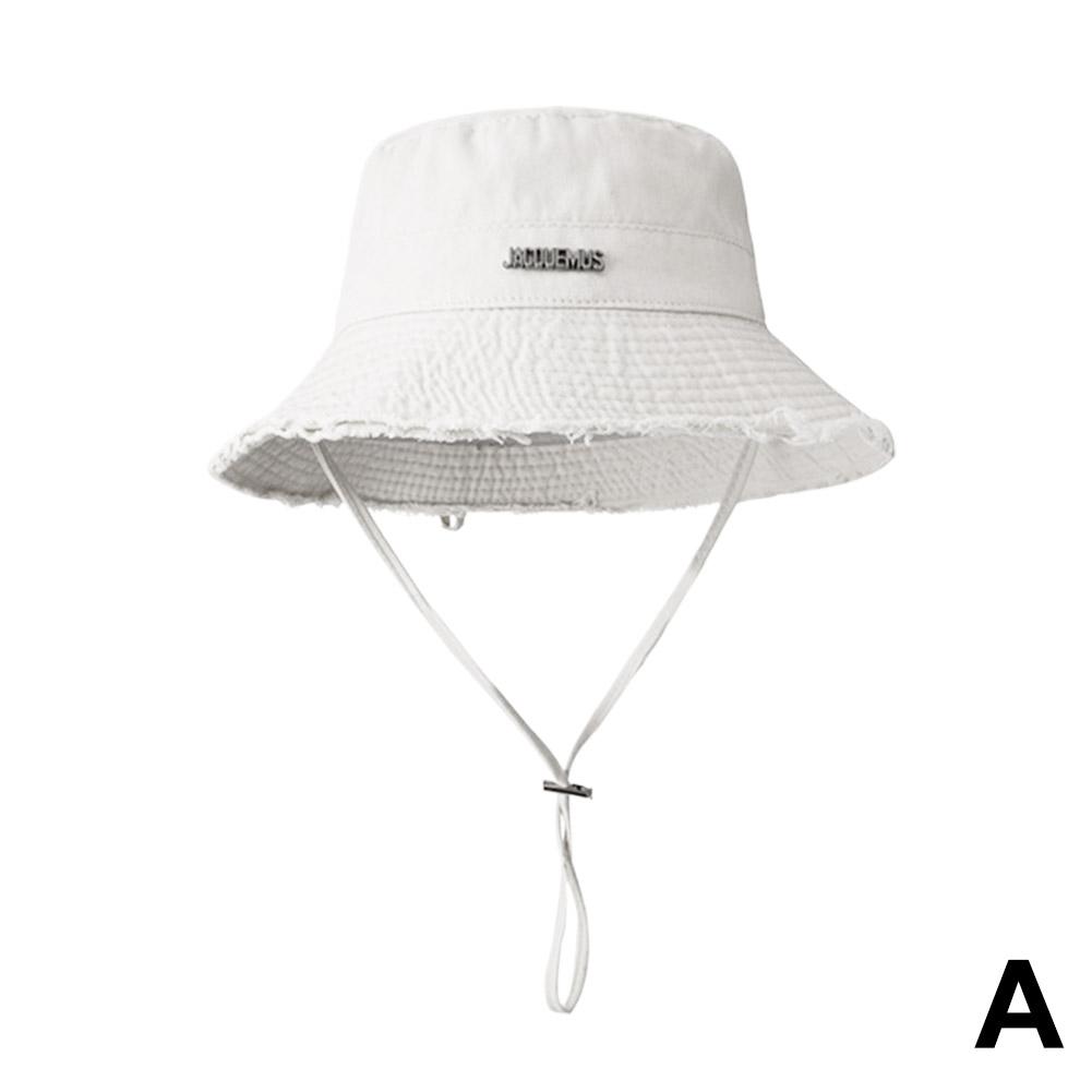 Sombrero de pescador de ala ancha lavado de verano para vacaciones con borde de piel y cuerda colgante para protección solar para mujer