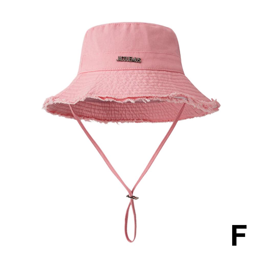 Sombrero de pescador de ala ancha lavado de verano para vacaciones con borde de piel y cuerda colgante para protección solar para mujer