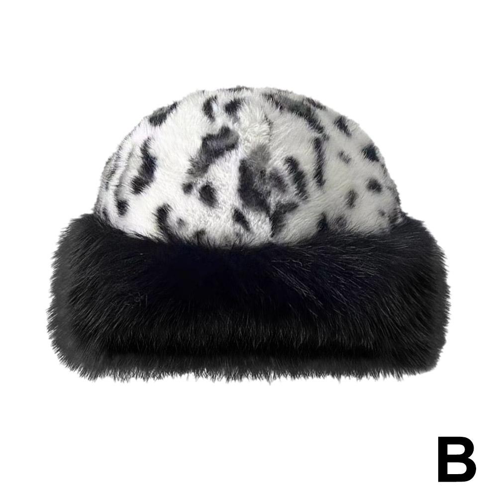 thumbnail image 1 of Sombrero de pescador de felpa con estampado de leopardo retro, gorro mongol para mujer, otoño e invierno, grueso y cálido, con protección para las orejas, piel de visón sintética., 1 of 7