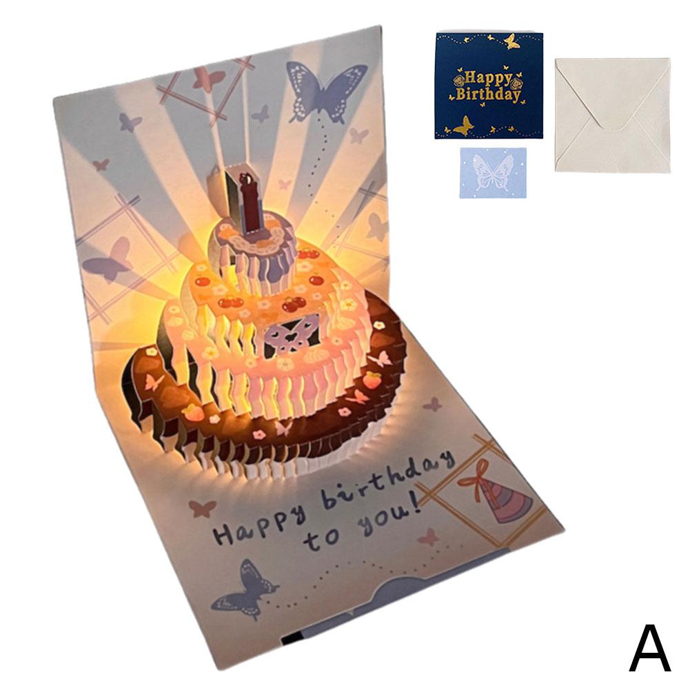 thumbnail image 1 of Tarjeta de felicitación creativa con diseño de mariposa y luz musical, regalo de cumpleaños, tarjeta de felicitación tridimensional, tarjeta de bendición de pastel 3D, 1 of 2