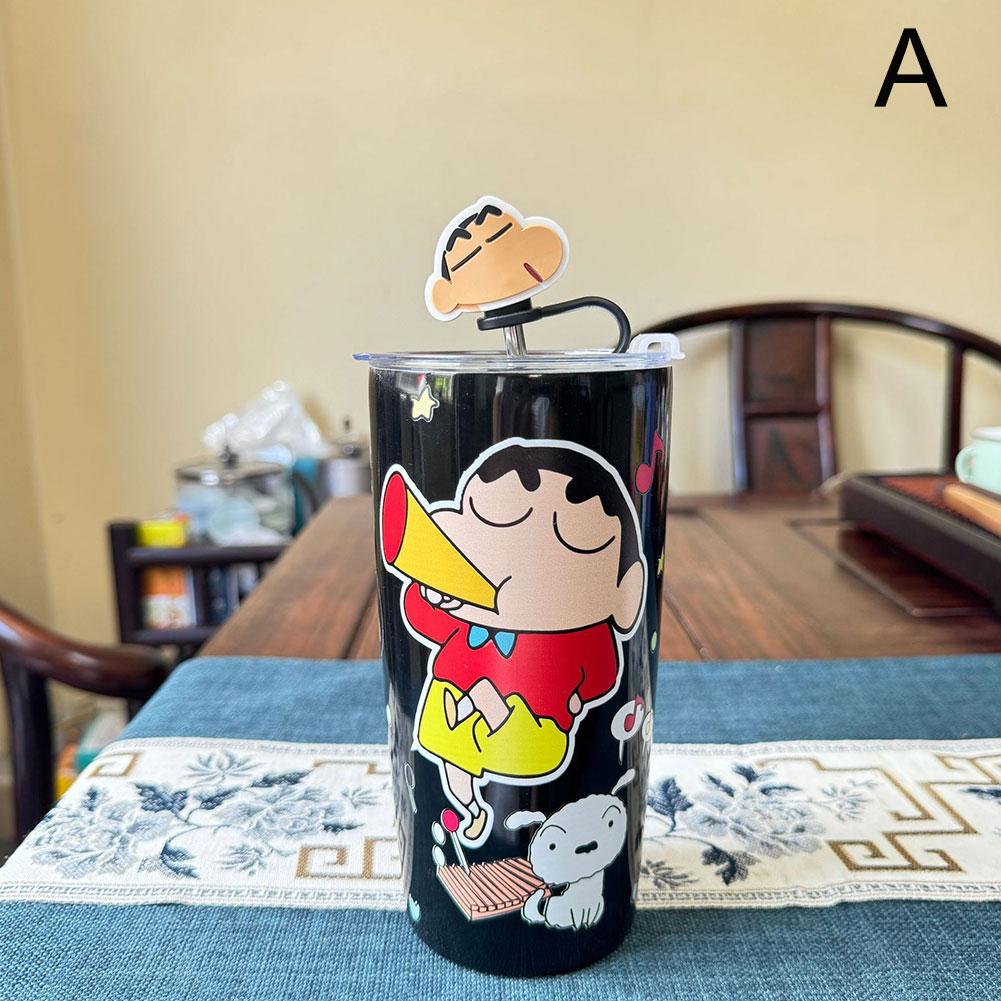 Taza infantil de dibujos animados de Shin-Chan de Crayon, linda taza de acero inoxidable 304 con aislamiento al vacío de doble capa, taza portátil con pajita