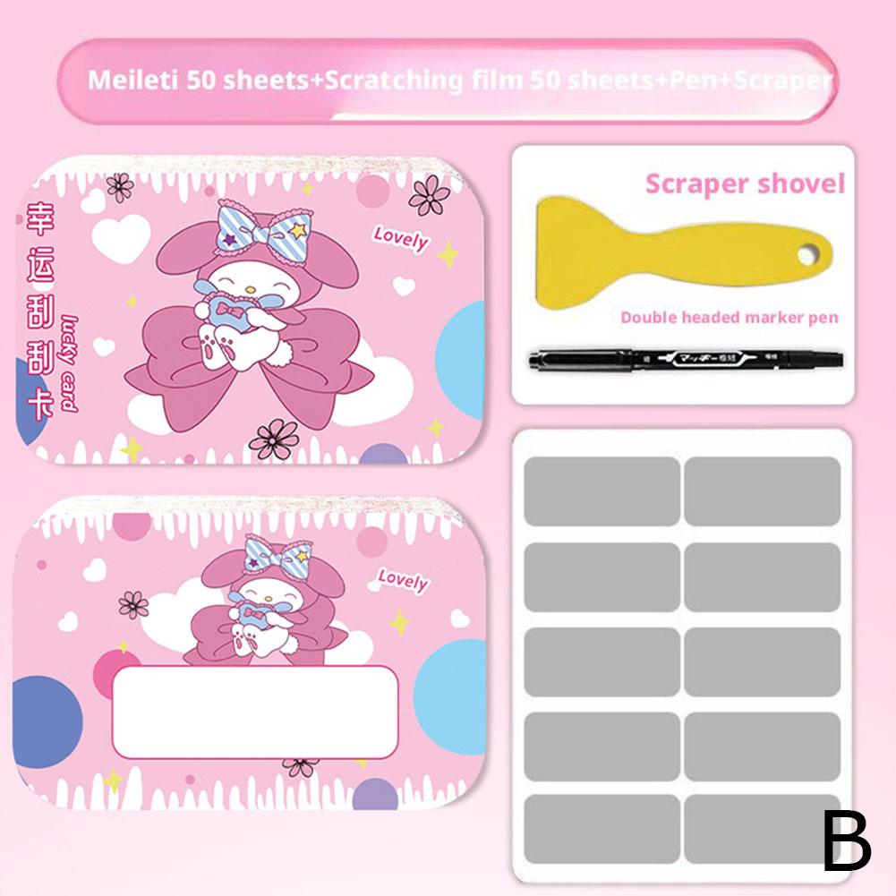 50 tarjetas rasca y gana bonitas, recompensa creativa, Kuromi, dibujos animados, revestimiento casero, rasca y gana de la suerte.