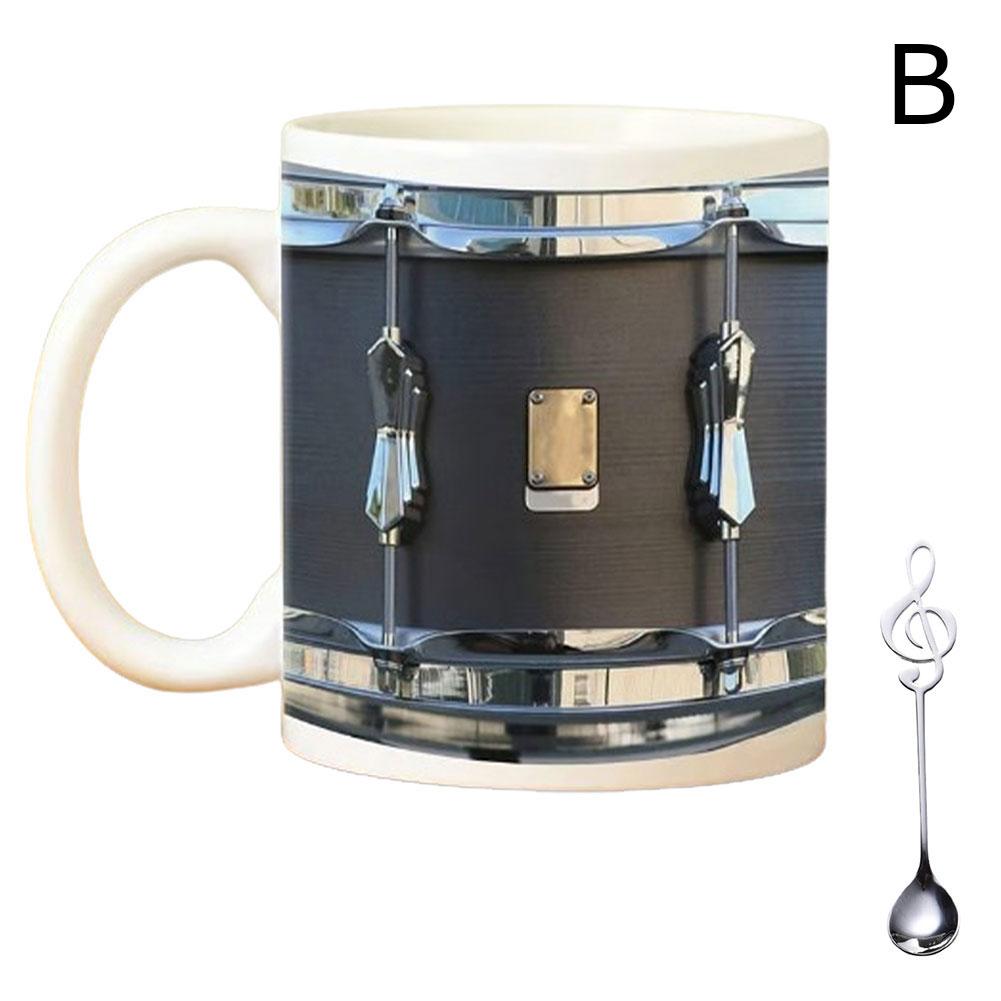 Taza de cerámica negra vintage con diseño de tambor, regalo divertido para bateristas.