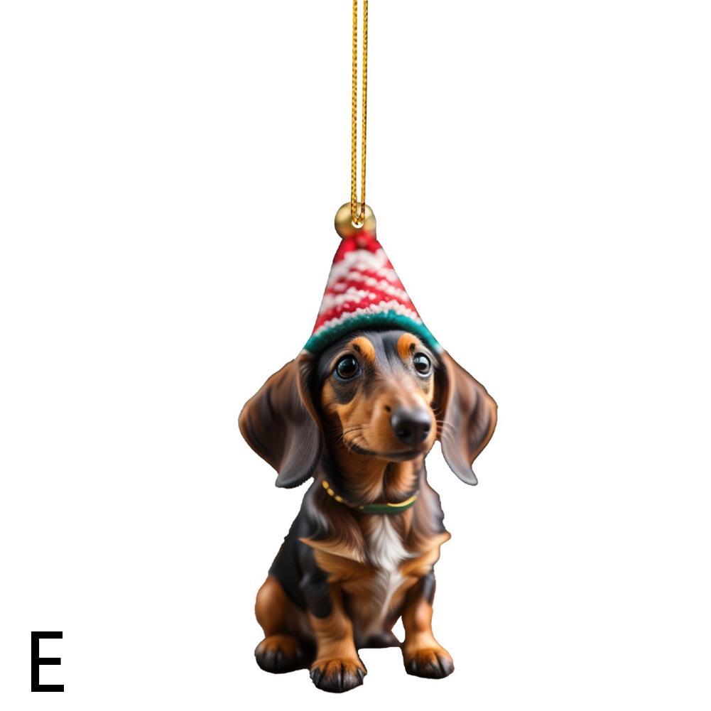 thumbnail image 1 of Colgante decorativo para coche con forma de perro salchicha, diseño navideño, acrílico, plano, para interior de coche, 1/7, 1 of 7