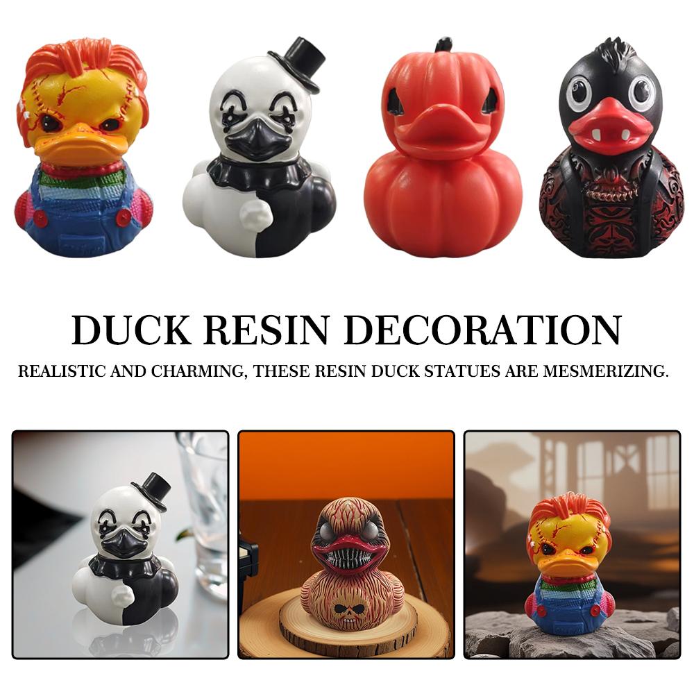 Estatua de pato de película de terror, regalo de Halloween, adornos pequeños de resina creativos para el hogar