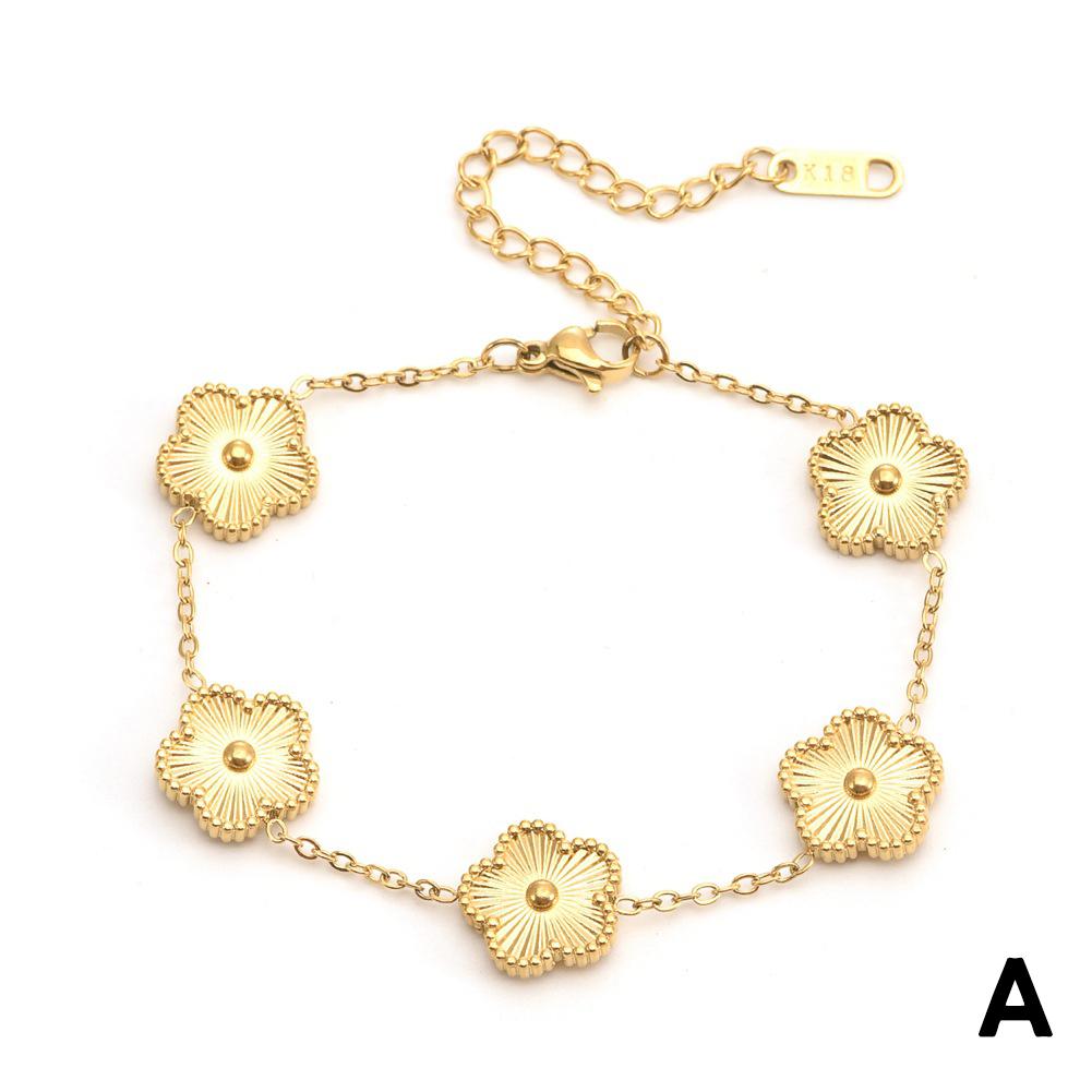 thumbnail image 1 of Pulsera de flor de cinco hojas de acero de titanio. Pulsera de trébol de cinco hojas de 15 mm. Pendientes de flor de cinco hojas que no se decoloran. Pulsera de flor de lote de acero de titanio., 1 of 2