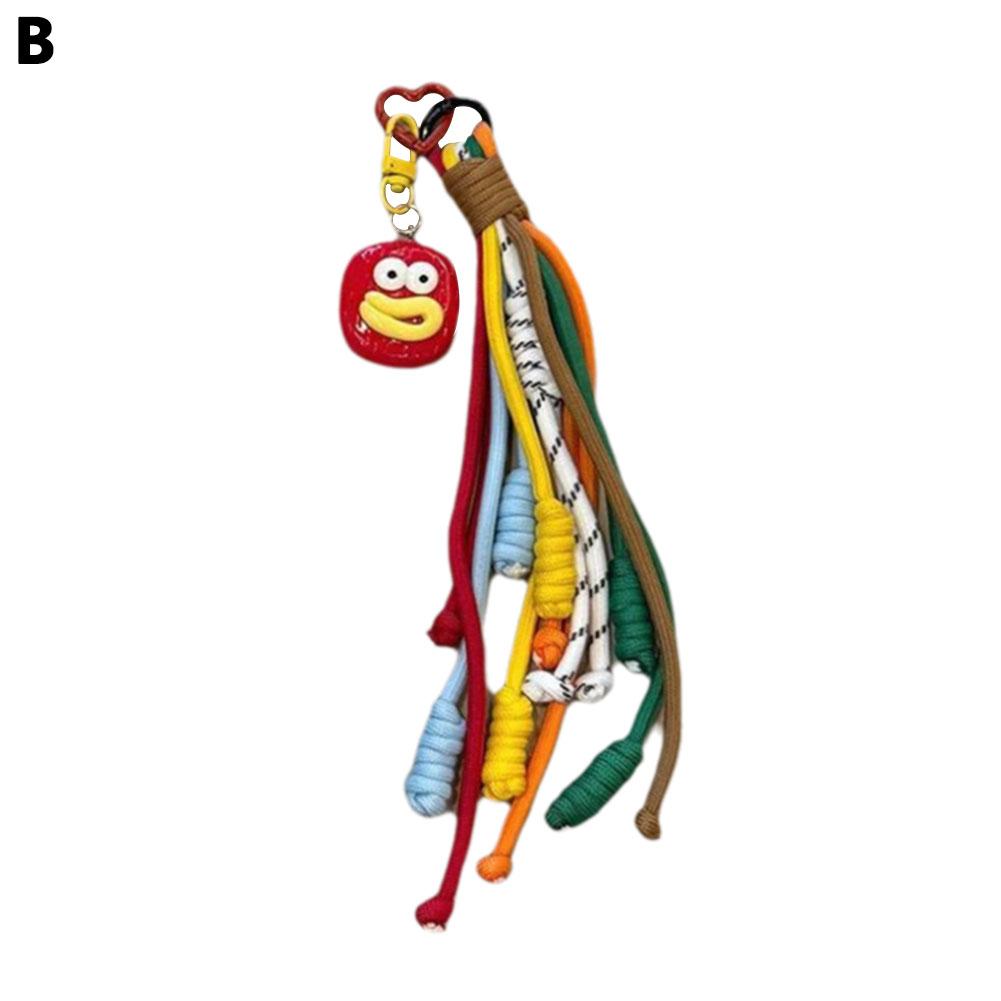 Bolso escolar con forma de salchicha coreana, colgante divertido para pareja, llavero con cadena y cuerda de color contrastante.