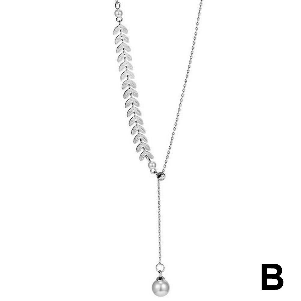 Collar sencillo de perlas con forma de espiga de trigo para mujer, collar con colgante de hoja de sauce y perlas, collar largo de estilo frío para clavícula.
