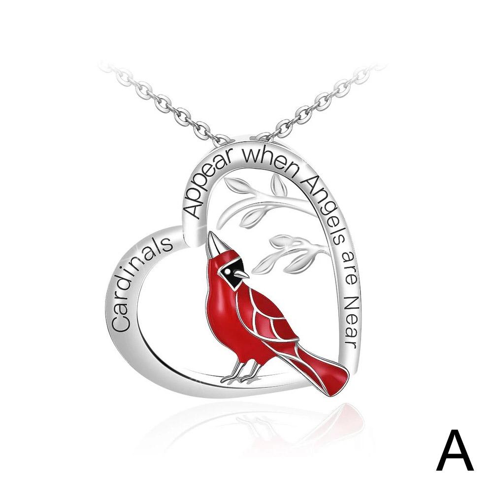 Nuevo y popular colgante de pájaro cardenal con forma de corazón, collar con gota de aceite y personalidad a la moda.