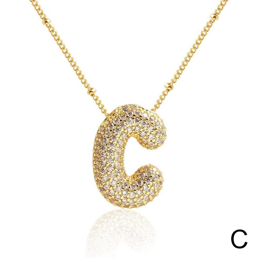 thumbnail image 1 of Collar con colgante de letra burbuja de 26 letras con incrustaciones de circonita y diamantes de imitación de cobre de gran venta transfronteriza, de alta gama para mujer de verano., 1 of 2