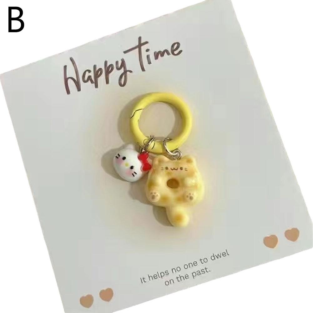 Lindo llavero de gato donut de dibujos animados, llavero estilo gato siamés Ktins, bolso escolar, colgante para auriculares, dulce