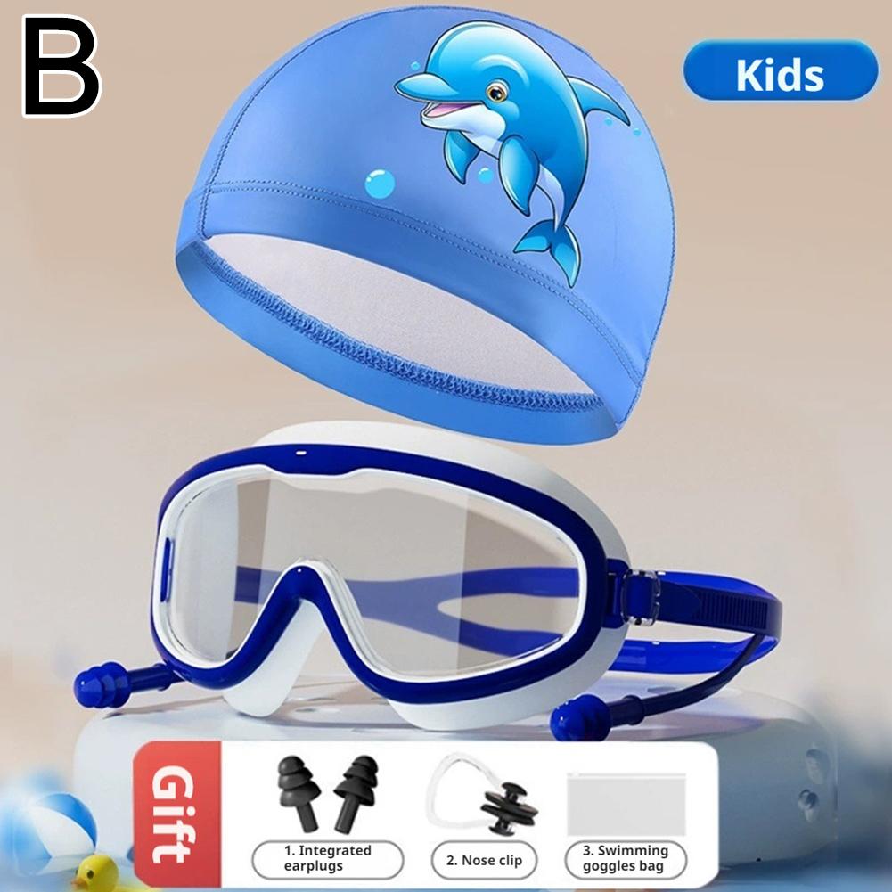 thumbnail image 1 of Gafas de natación y gorro para niños, antivaho e impermeables, equipo de natación para niños y niñas, gafas de buceo con montura grande., 1 of 2