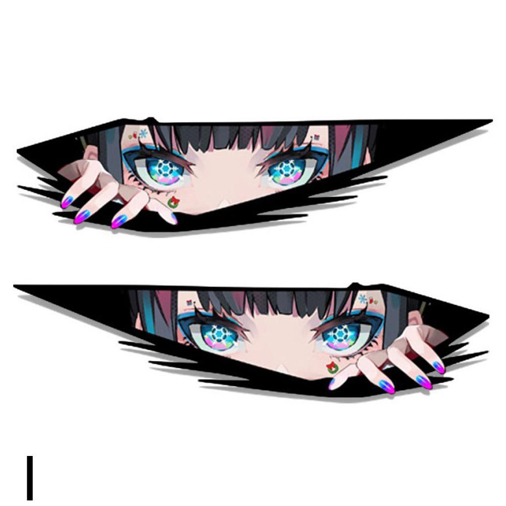 Pegatinas antiarañazos para bicicleta, coche eléctrico, diseño bidimensional de chica anime, con personalidad, reflectantes láser, con ojos geniales.