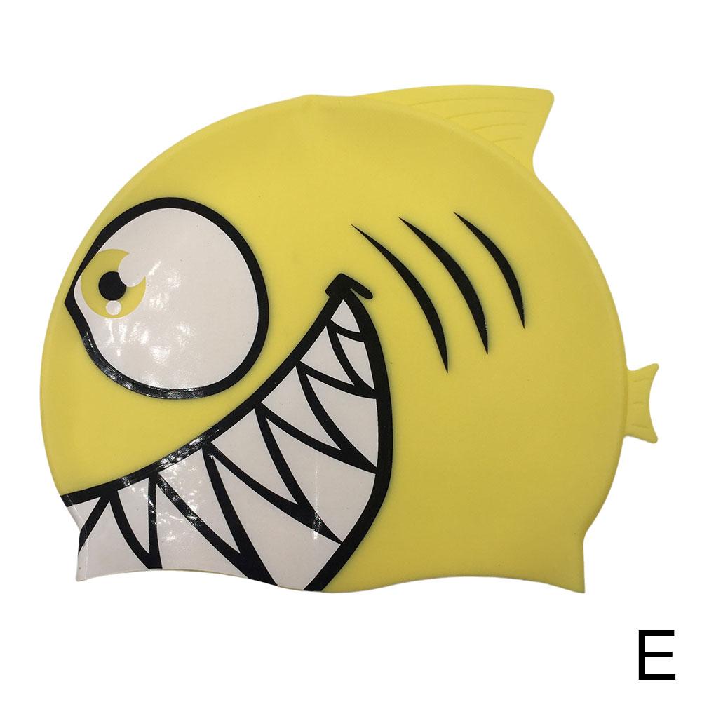 Gorro de natación de silicona con protección auditiva, nuevo estilo, con dibujos animados, con forma de pez, para niños.