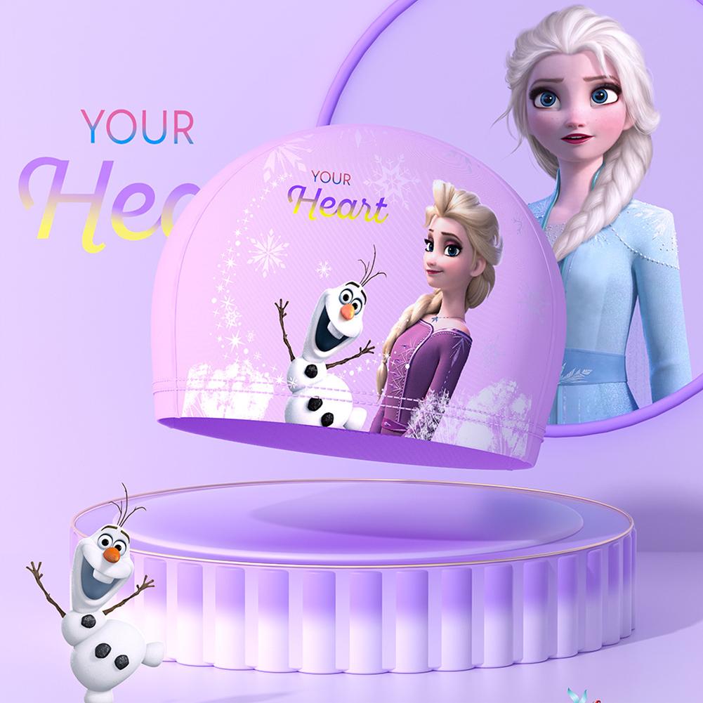 Gorro de natación Disney para niños y niñas, tejido protector solar sin cabeza, bonito gorro de natación profesional para cabello largo.