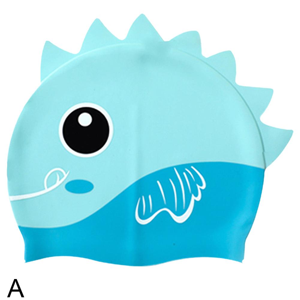thumbnail image 1 of Gorro de baño de silicona para niños, impermeable y cómodo, con dibujos de dinosaurios y peces., 1 of 2
