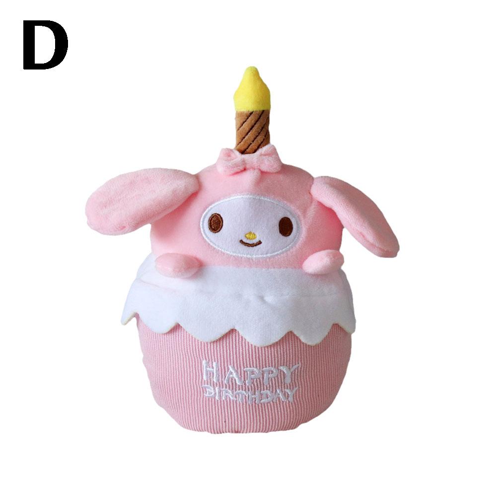 Muñeca de peluche Kuromie Melody Cinnamon Dog, con forma de pastel de cumpleaños y vela musical