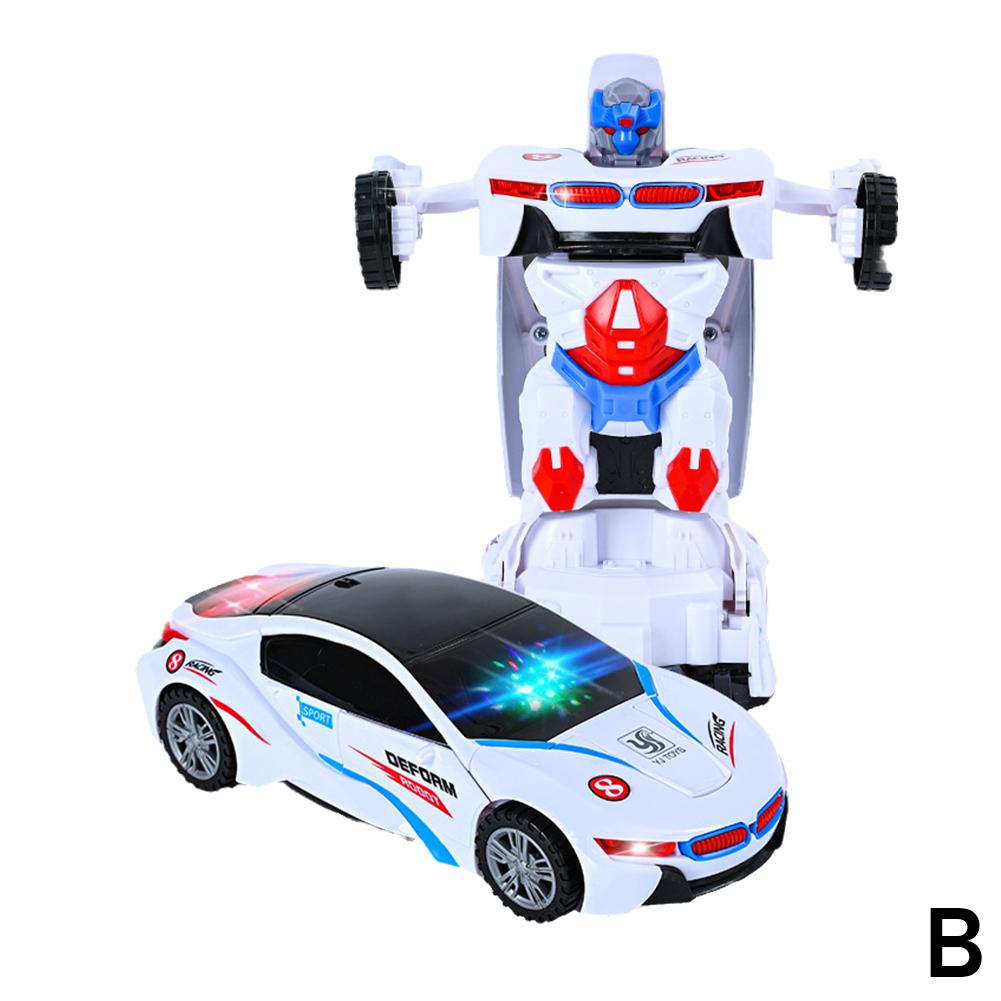 thumbnail image 1 of Robot de deformación de coche de carreras blanco con luz y música, juguete universal de transformación automática para niño, 1 of 2