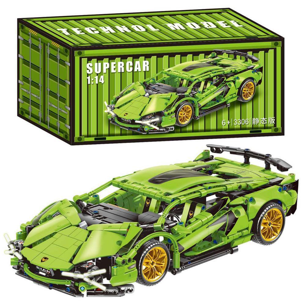 Compatible con bloques de construcción Lego Cyberpunk Lamborghini coche deportivo 1/14 Green Bull modelo de ensamblaje coche de carreras de juguete para niños