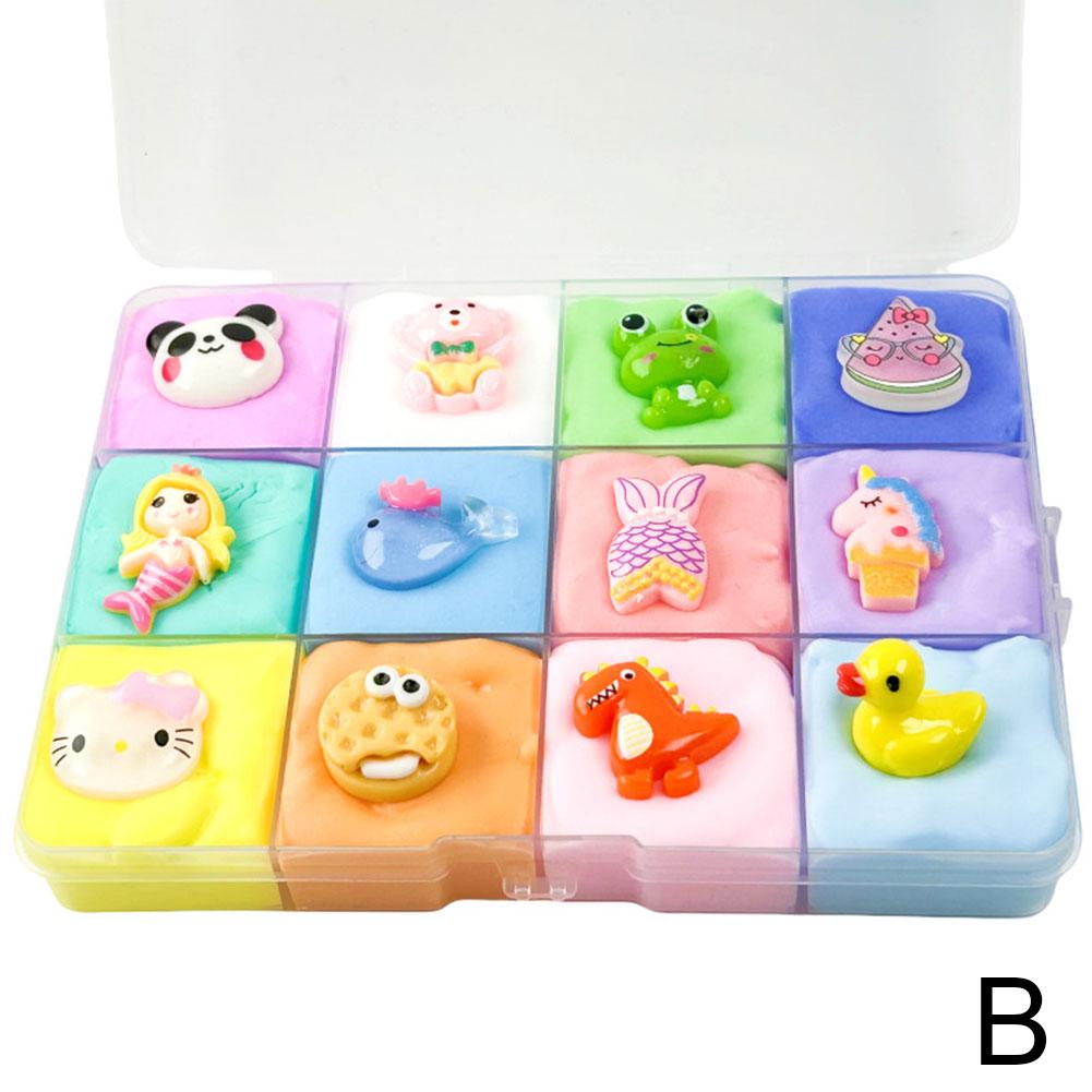 Kit de slime de 12 colores, arcilla de algodón a juego con frutas y animales, juguete de barro para hacer uno mismo