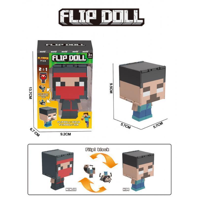 Figura educativa infantil My World Flip Doll, cubo magnético, Steve Reverse Doll, decoración