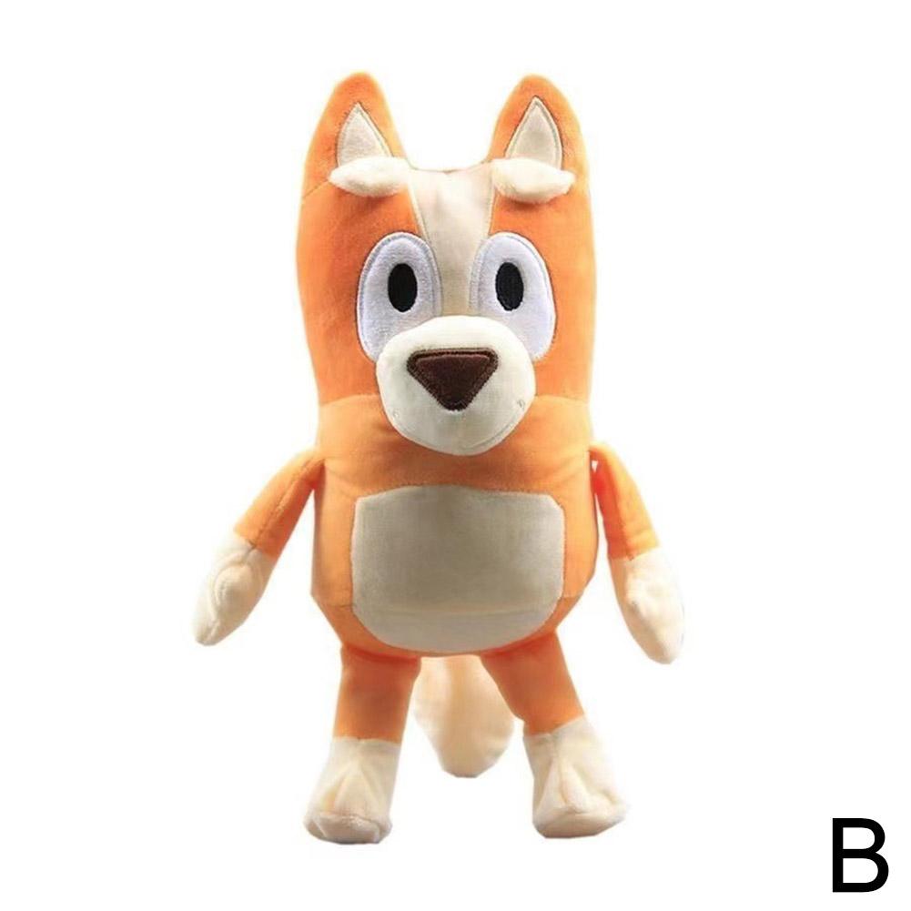Peluches de la familia Blue con animación que rodea al lindo perro Bluey