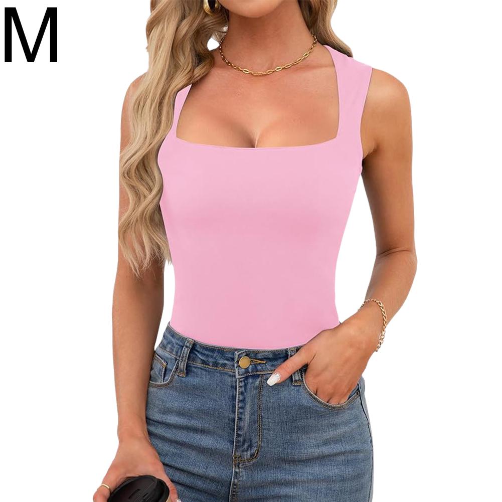thumbnail image 1 of Camiseta básica ajustada de doble capa sin mangas con cuello cuadrado para mujer de Amazon (2025), 1 of 7