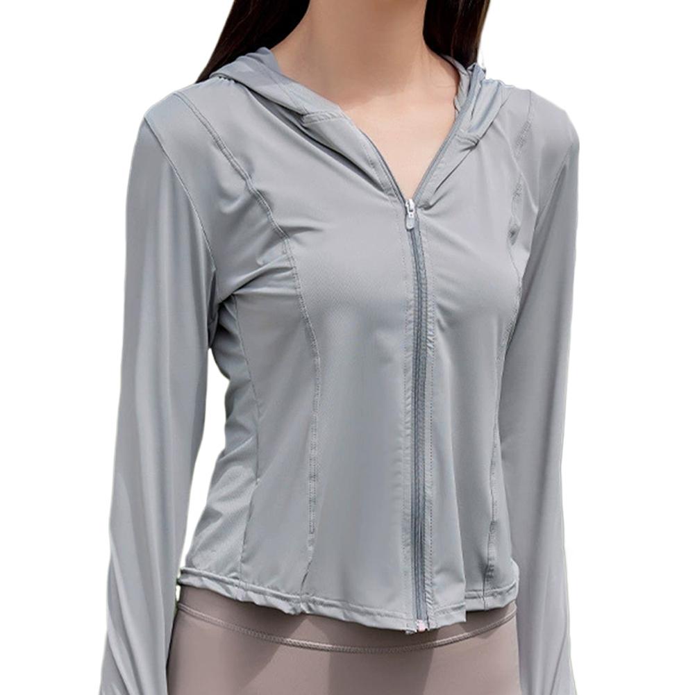 thumbnail image 1 of Chaqueta de protección solar con visera de goma negra para mujer, transpirable, con capucha de seda helada y protección UV para exteriores en verano., 1 of 2